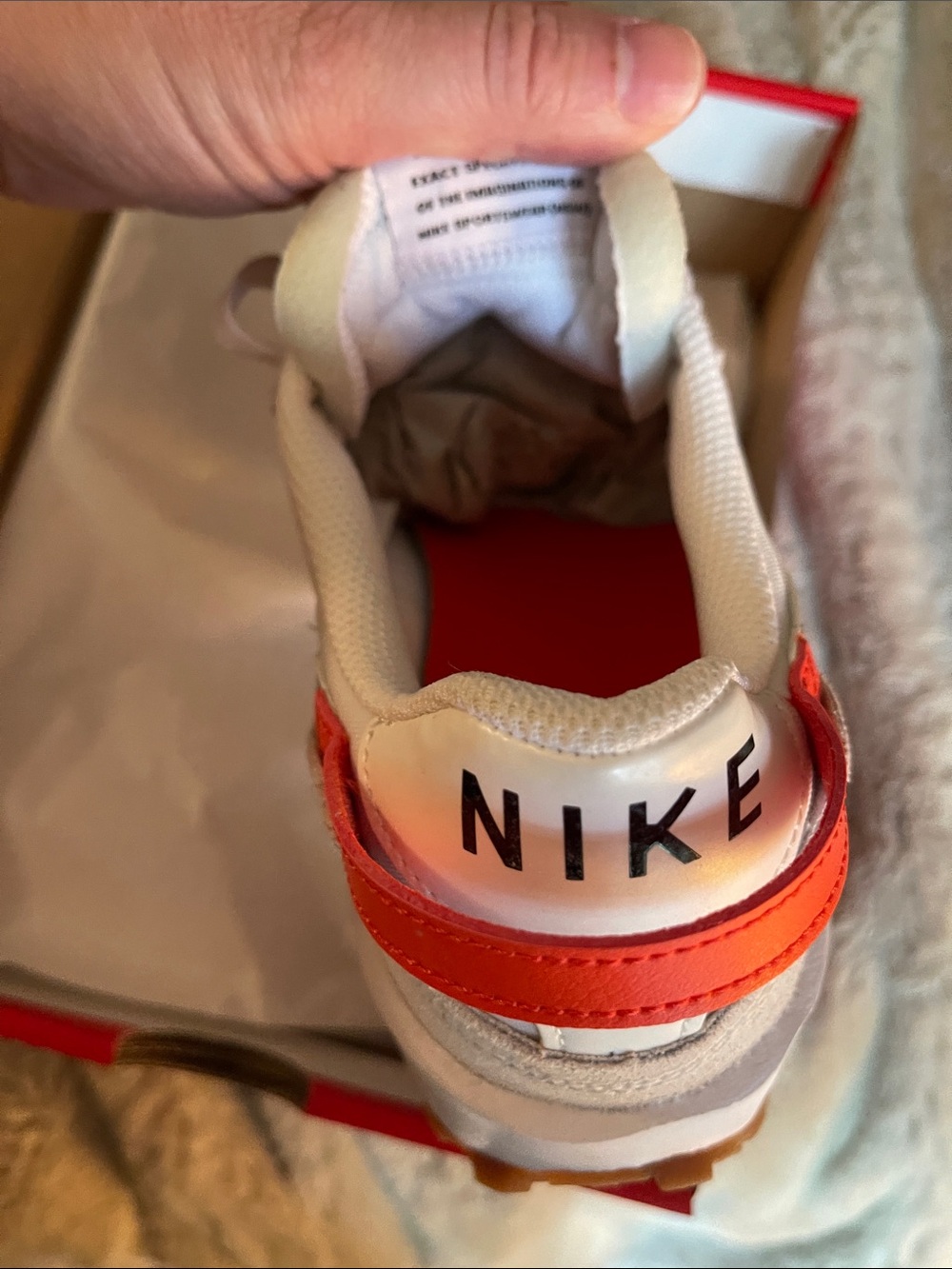 New women’s Nike waffle debut white orange and leopard- size 7.5 in box nwt - Picture 6 of 7
